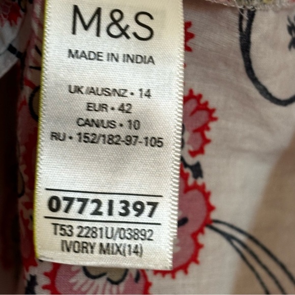 Per Una Marks and Spencer US10 Lightweight Cotton Floral Peasant Blouse - Picture 6 of 14